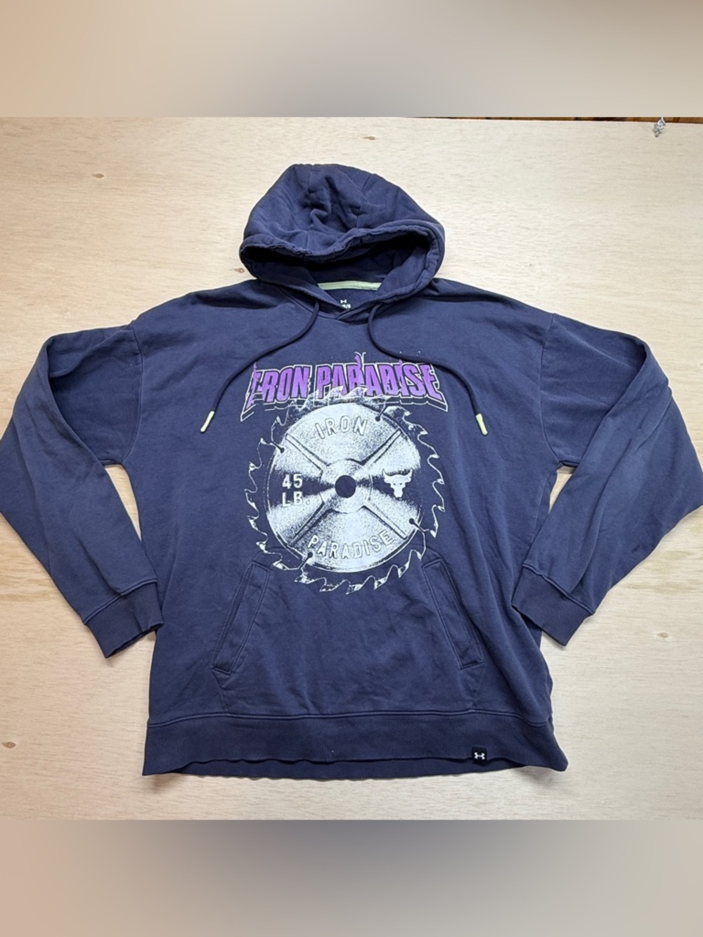 Under Armour Project Rock Iron Paradise Disrupt Purple Fleece Hoodie Men's Large